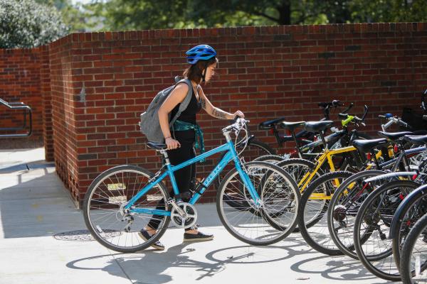 Student locking up bike