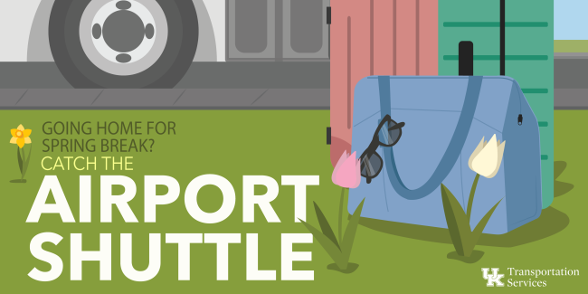 "Going home for Spring Break? Catch the Airport Shuttle" spring image depicted