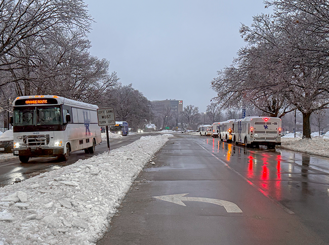 buses in the snow