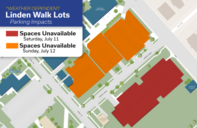 Linden Walk Lot(s) Parking impacts on Saturday, July 12 and Sunday, July 13 for parking lot painting