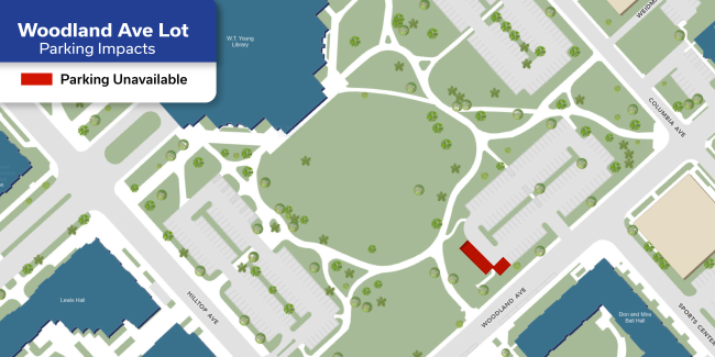 Map of the Woodland Avenue area, showing (10) ten spaces being unavailable for the event