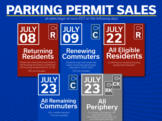 Student Parking Permit sales begin at noon EST on the following dates