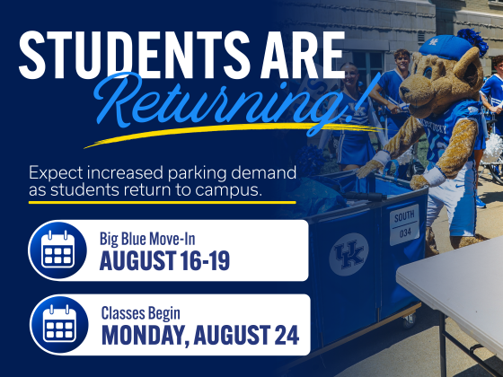Students are returning - expect increased parking demand as students return to campus